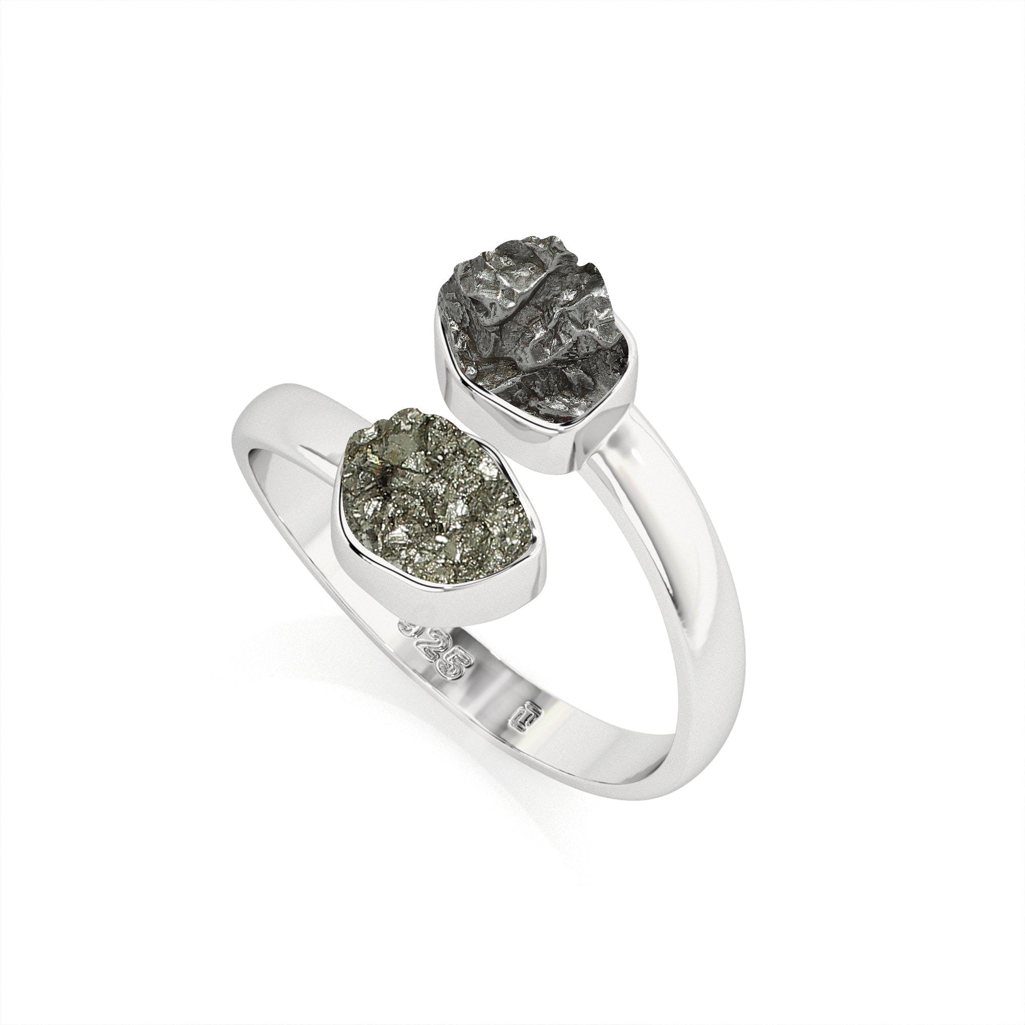 meteorite-pyrite rough shape stackable bezel-set ring