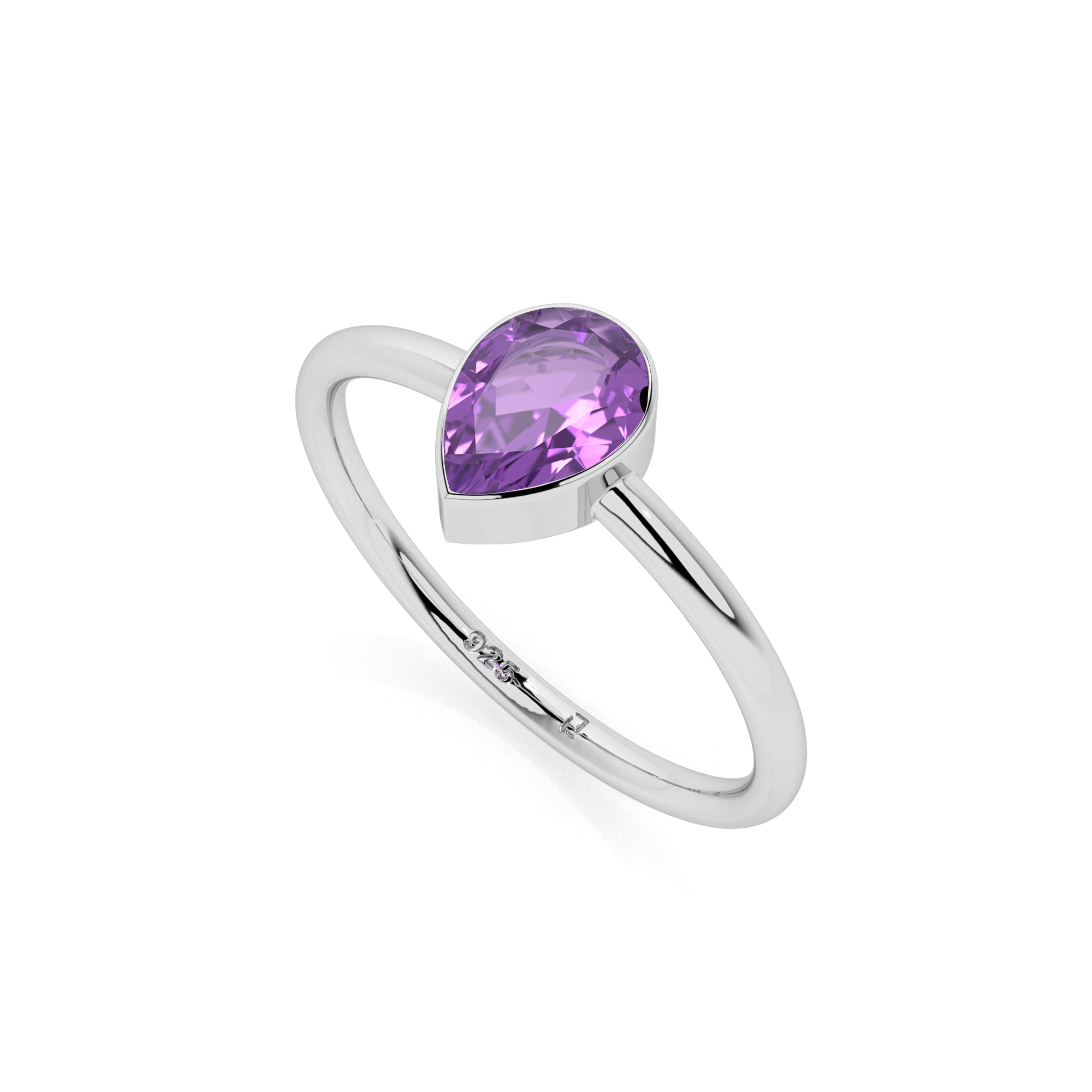 amethyst pear cut stackable bezel-set ring