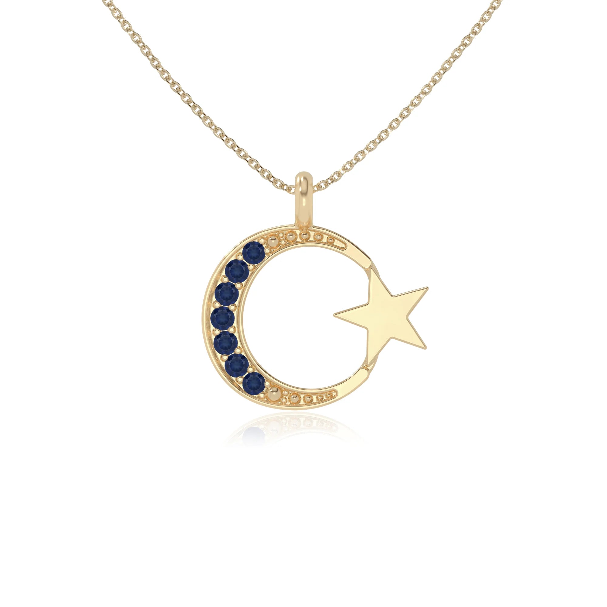 natural blue-sapphire moon & star necklaces in yellow gold vermeil 