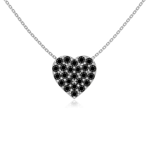 natural black-onyx studded heart necklaces in sterling silver 