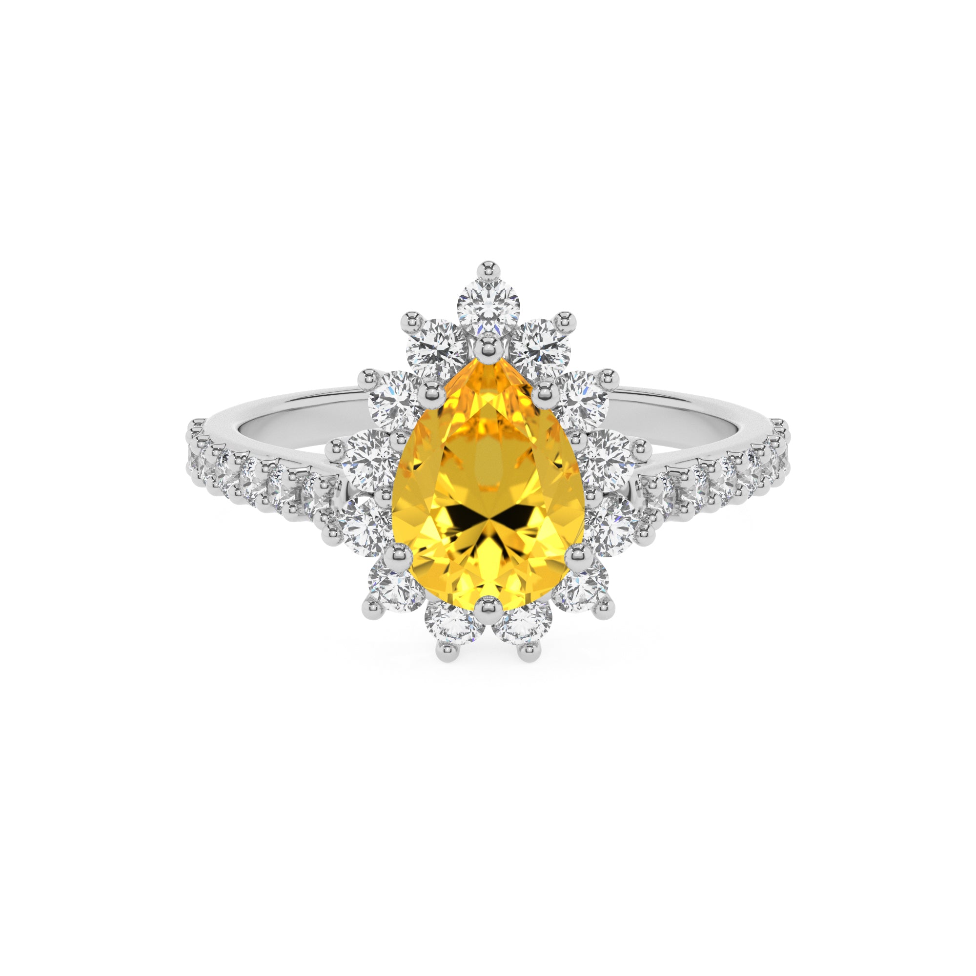 lab-grown yellow-sapphire pear half eterity halo solitaire engagement ring