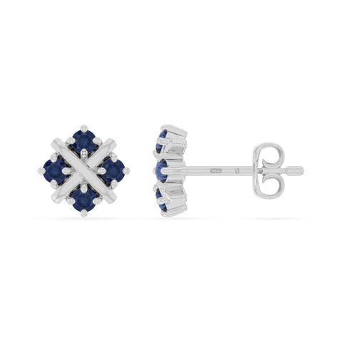 natural blue-sapphire flower stud earrings in sterling silver 