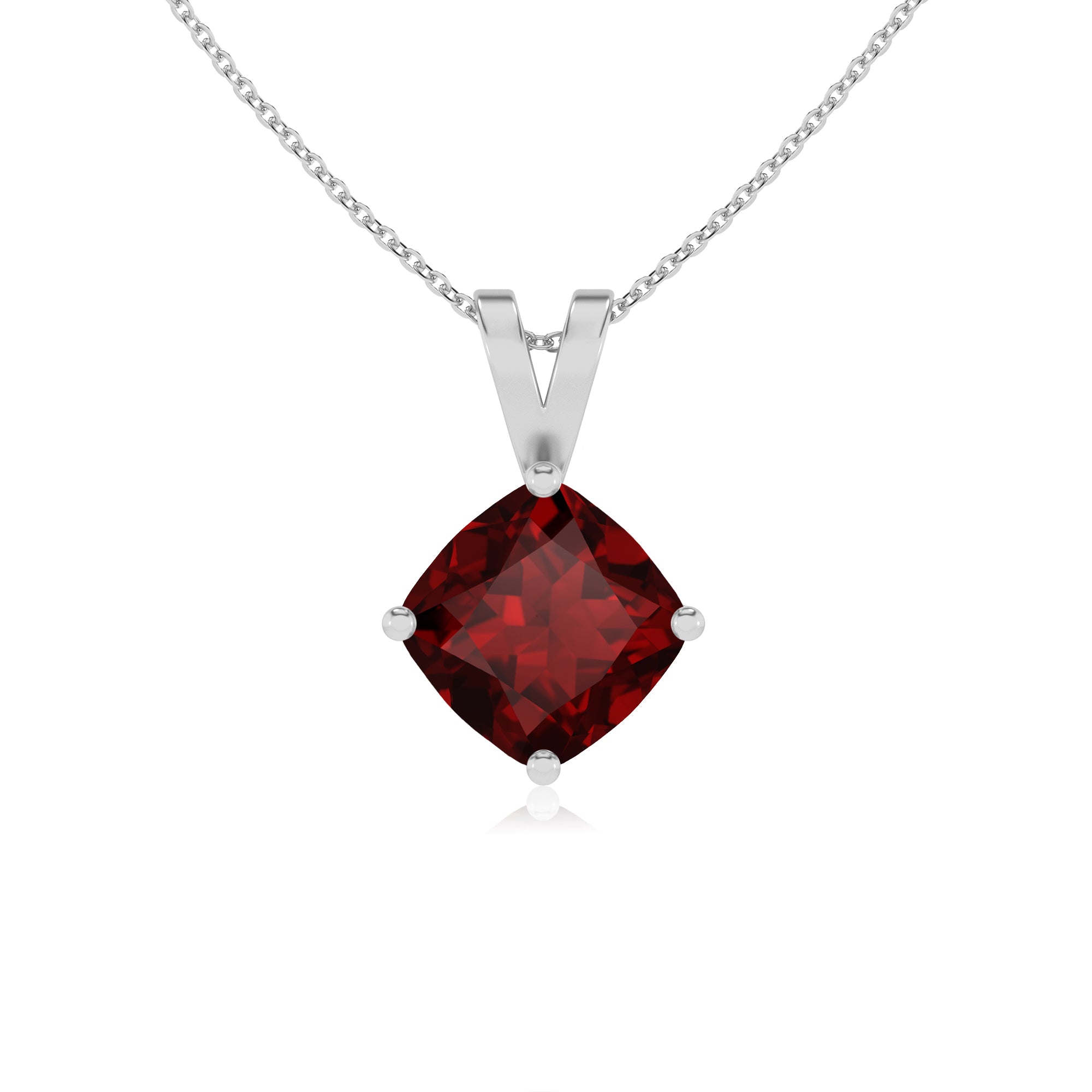 natural garnet cushion shape solitaire v-bale pendant necklace