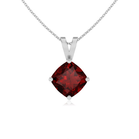 natural garnet cushion shape solitaire v-bale pendant necklace