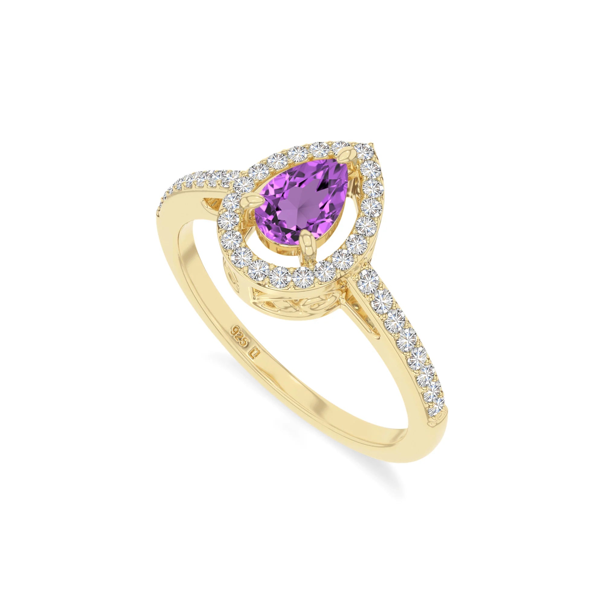 natural amethyst solitaire halo engagement rings in yellow gold vermeil