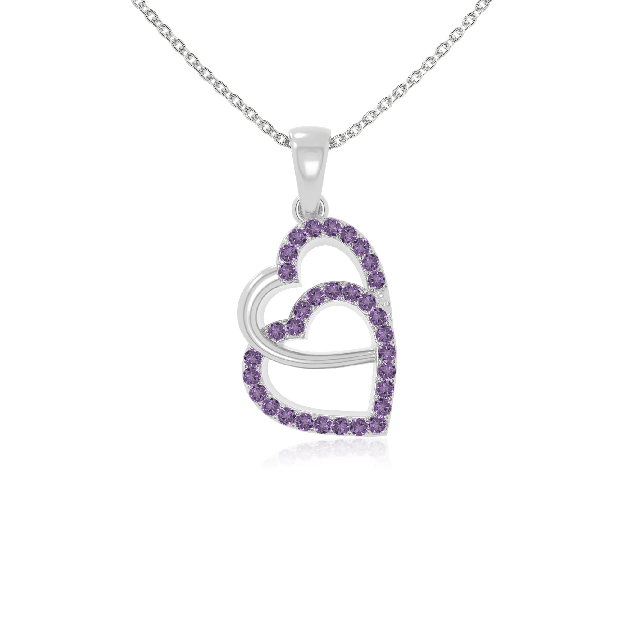 natural amethyst heart in heart necklaces in sterling silver 