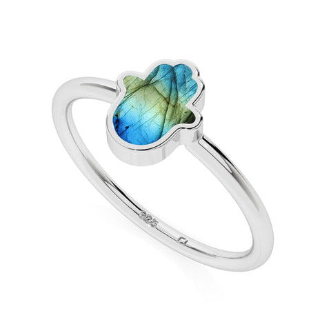 labradorite ahimsa shape stackable bezel-set ring