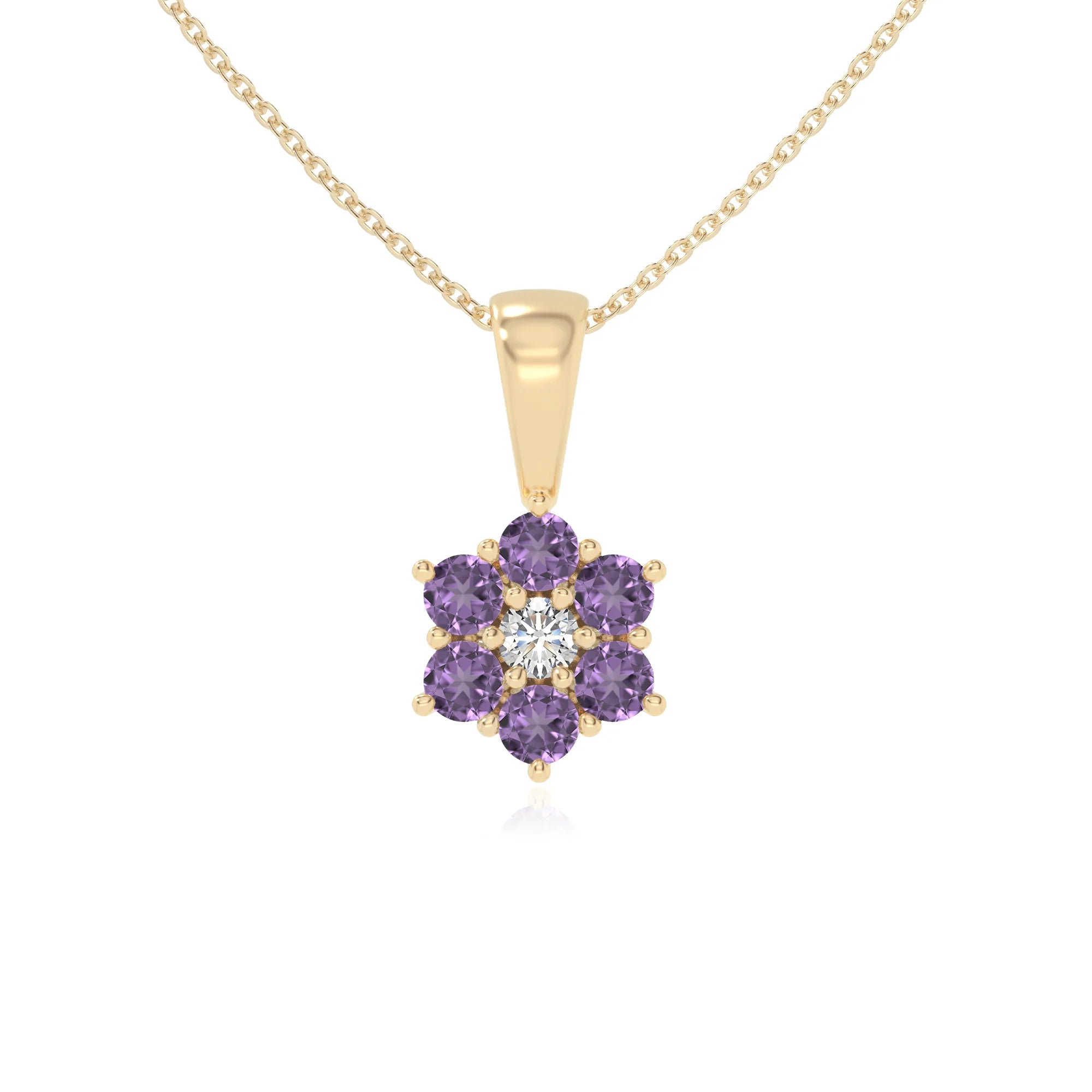 natural amethyst flower necklaces in yellow gold vermeil 