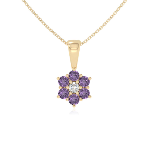 natural amethyst flower necklaces in yellow gold vermeil 