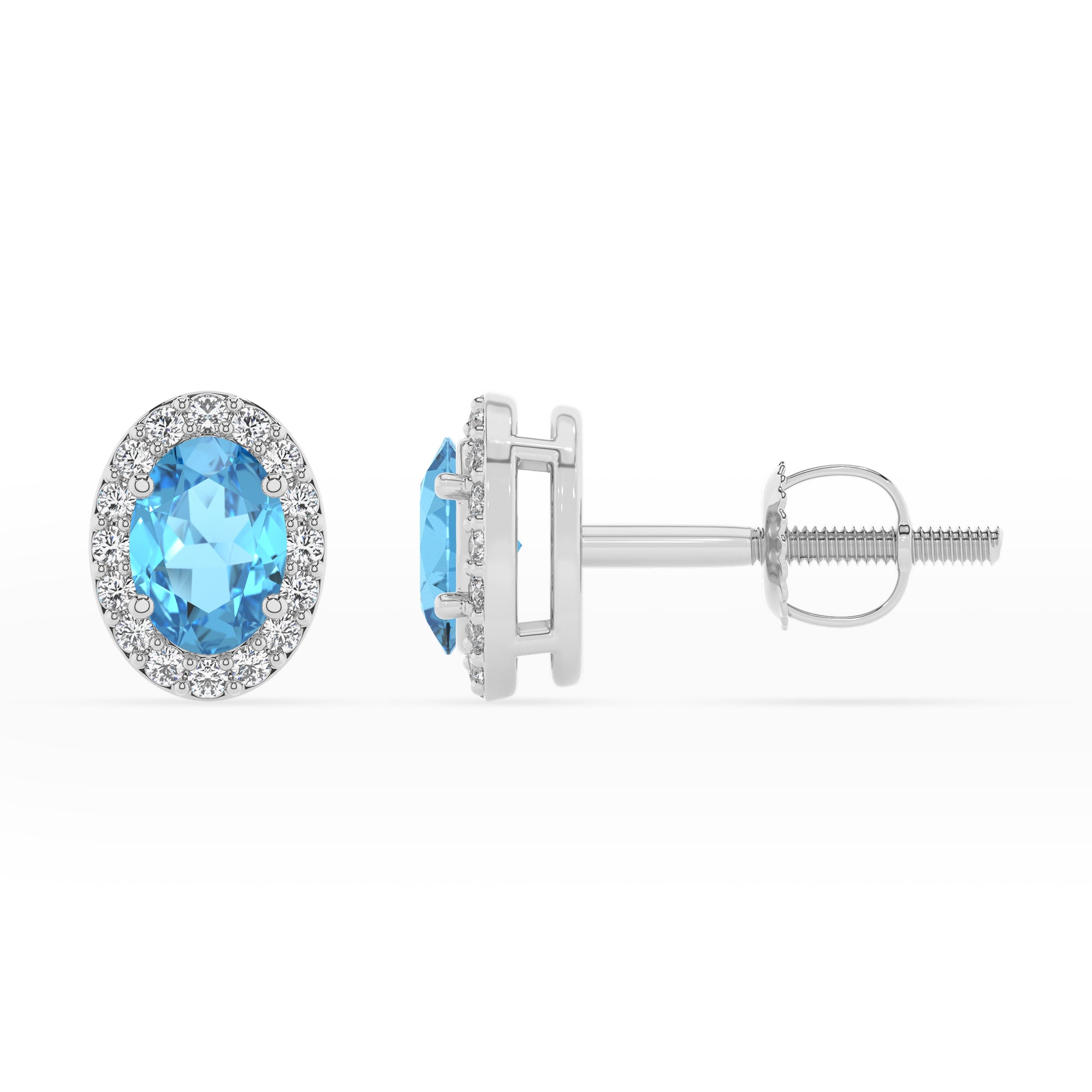 natural swiss blue topaz oval stud earrings with moissanite 