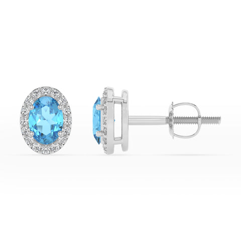 natural swiss blue topaz oval stud earrings with moissanite 