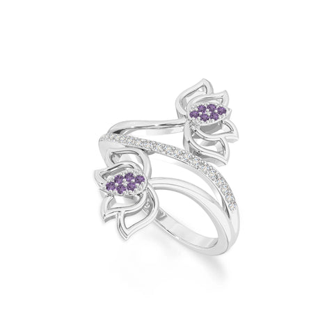 natural amethyst lotus blossom rings in sterling silver 