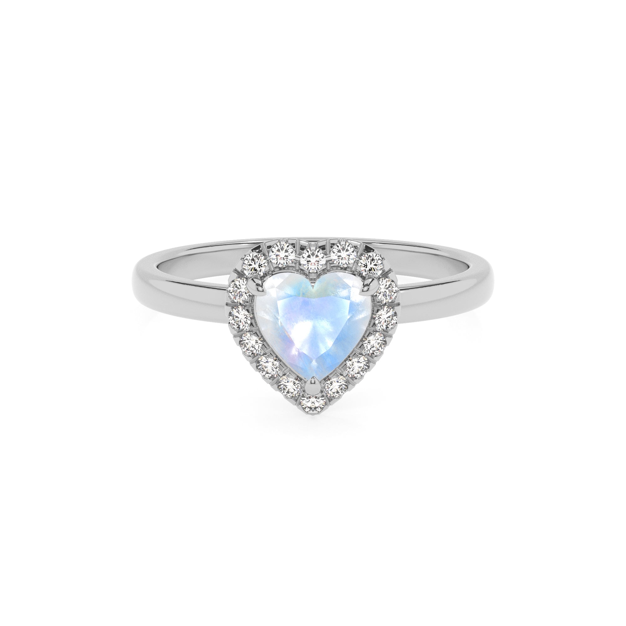 natural rainbow-moonstone heart halo solitaire engagement ring