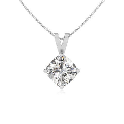 lab grown moissanite cushion shape solitaire v-bale pendant necklace