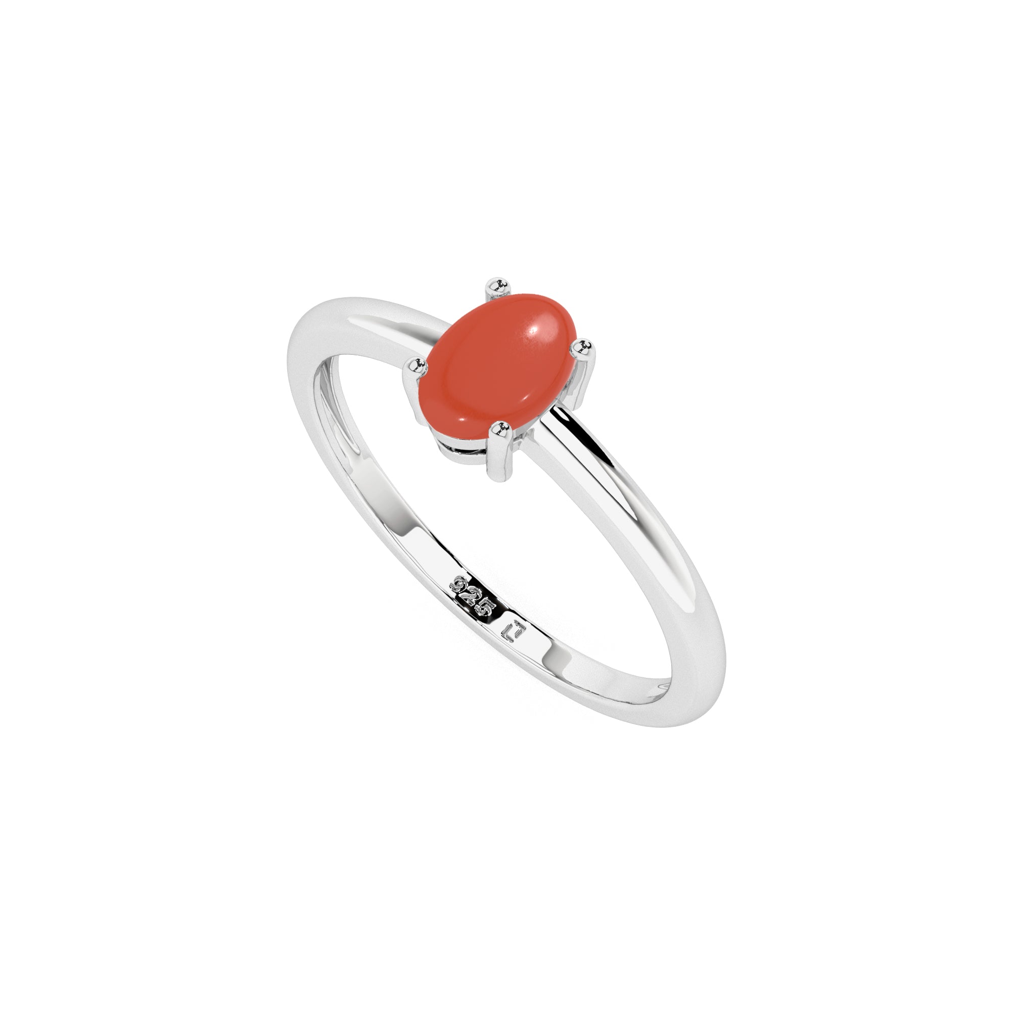 red coral oval cab stackable prong-set ring