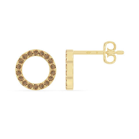 natural citrine circle stud earrings in yellow gold vermeil 