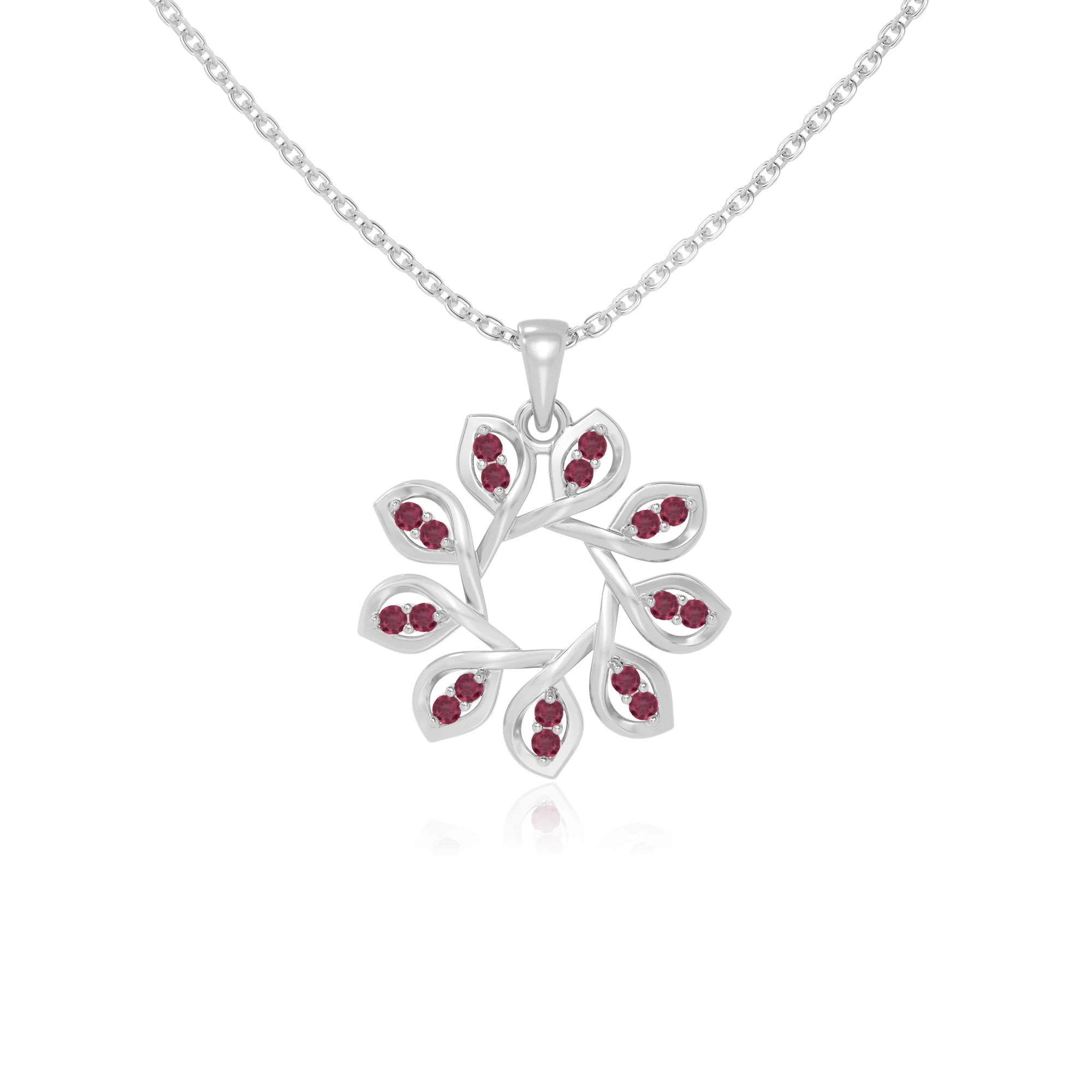 natural ruby flower necklaces in sterling silver 