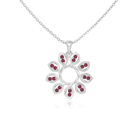 natural ruby flower necklaces in sterling silver 