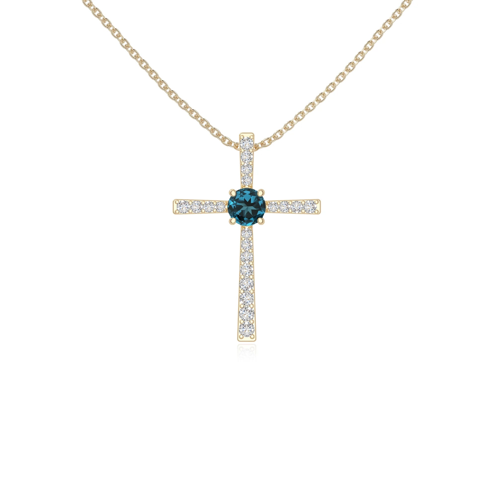 natural london-blue-topaz cross necklaces in yellow gold vermeil 
