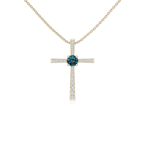 natural london-blue-topaz cross necklaces in yellow gold vermeil 