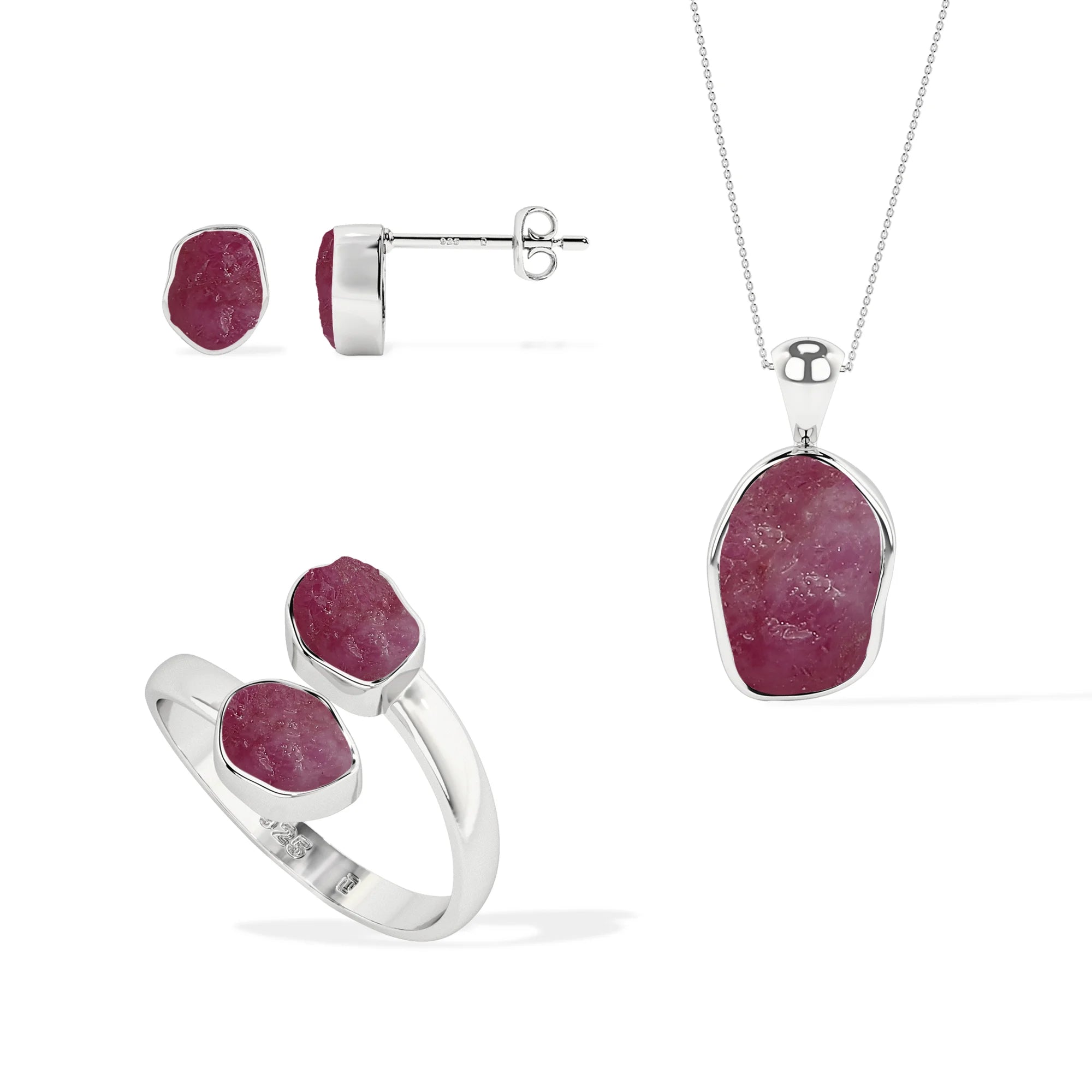 ruby rough shape stackable bezel Jewelry set