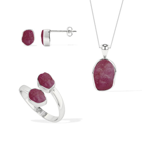ruby rough shape stackable bezel Jewelry set