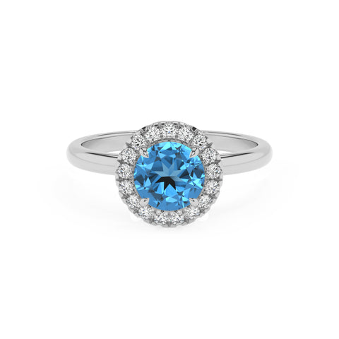 natural swiss blue topaz round halo solitaire engagement ring