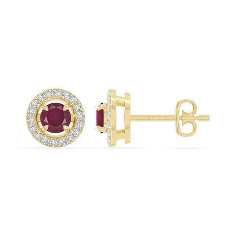 natural ruby halo stud earrings in yellow gold vermeil 