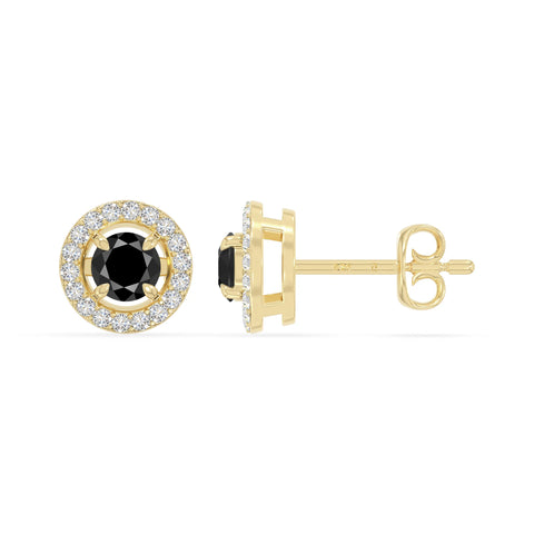 natural black-onyx halo stud earrings in yellow gold vermeil 