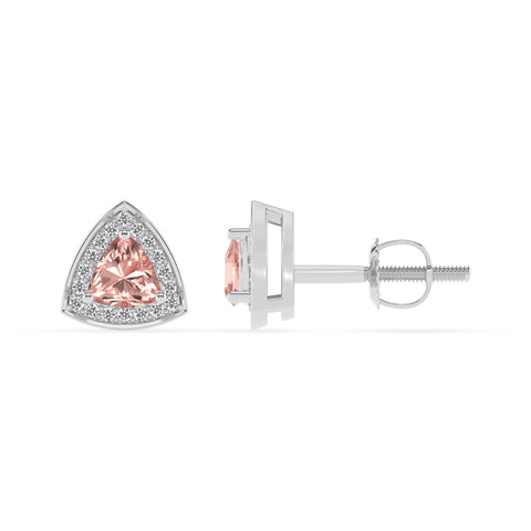 lab grown morganite trillion stud earrings with moissanite 