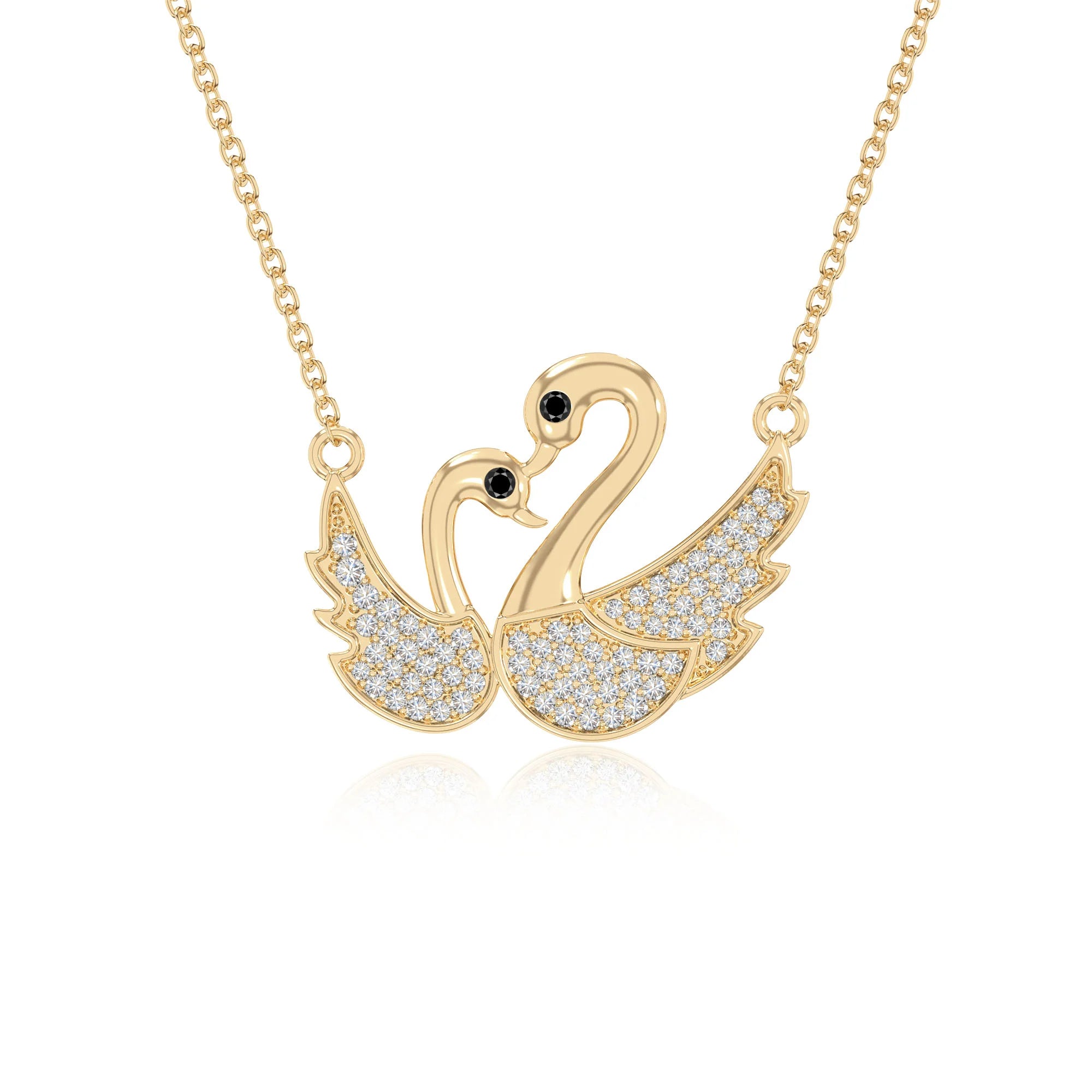 natural black-onyx mother child swan necklaces in yellow gold vermeil 