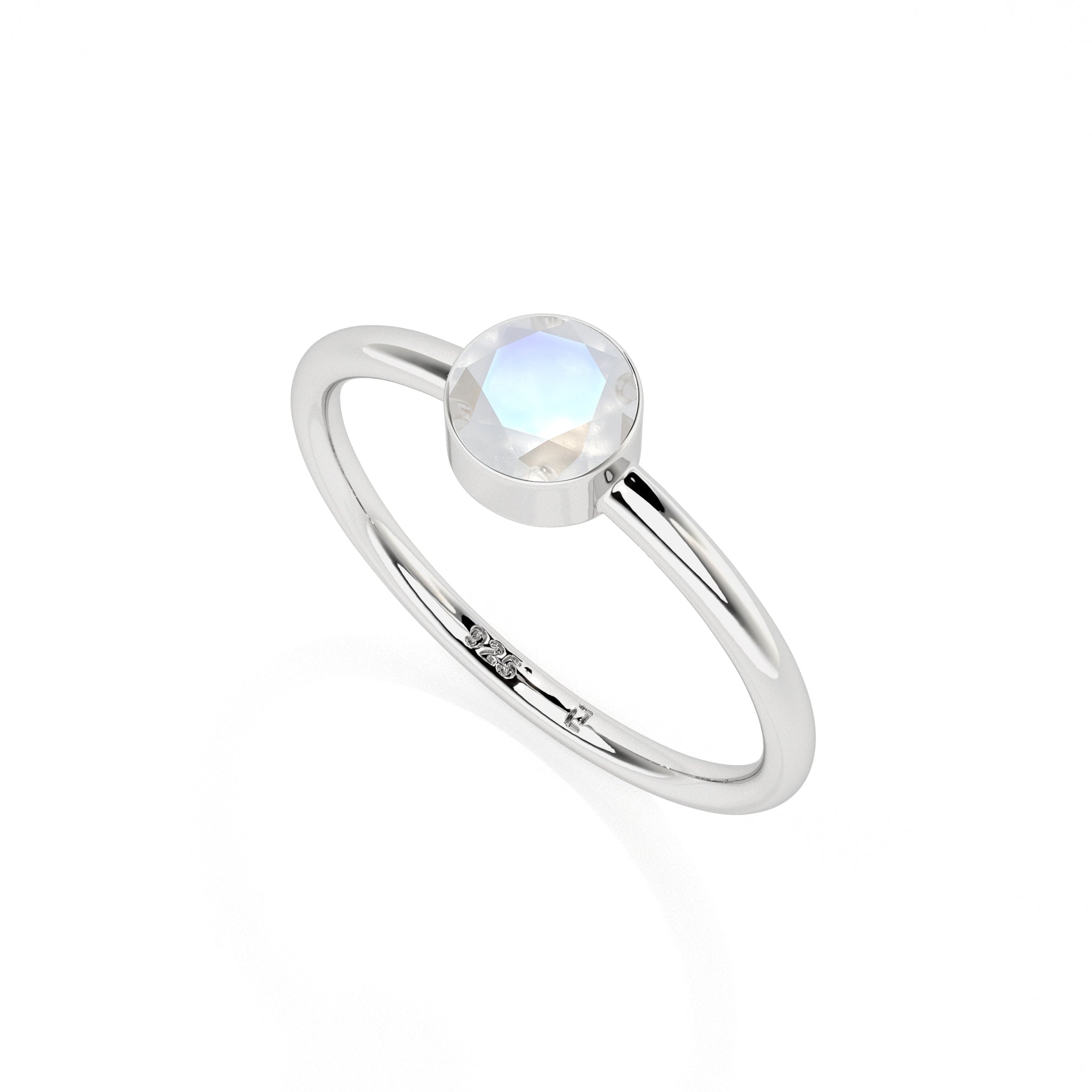 rainbow moonstone round cut stackable bezel-set ring