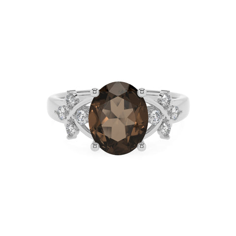 natural smoky-quartz oval criss cross solitaire engagement ring