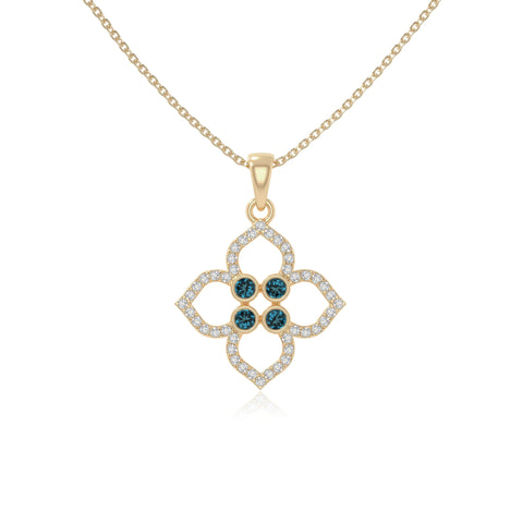 natural london-blue-topaz 4 petal flower necklaces in yellow gold vermeil 