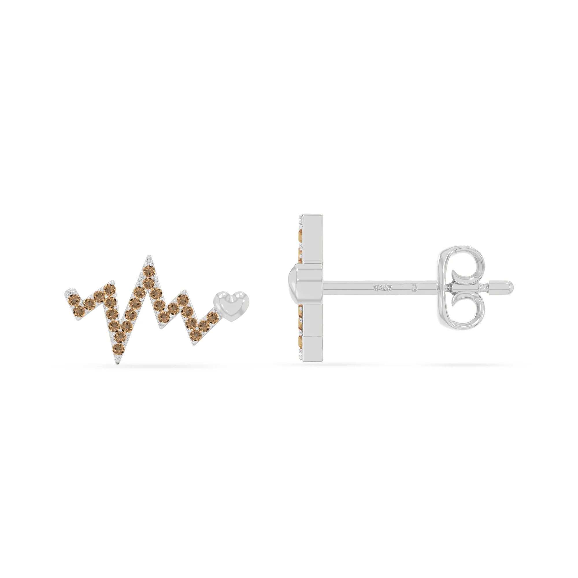 natural citrine heartbeat stud earrings in sterling silver 