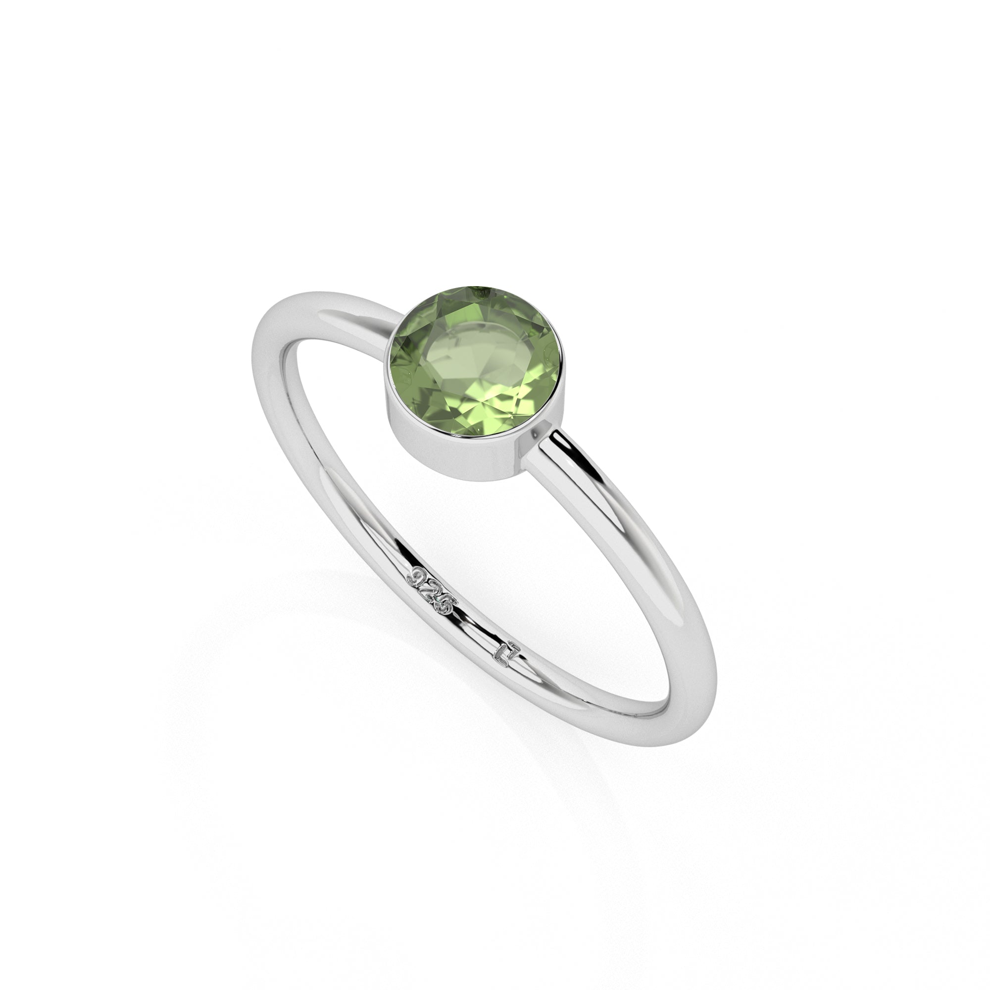 moldavite round cut stackable bezel-set ring