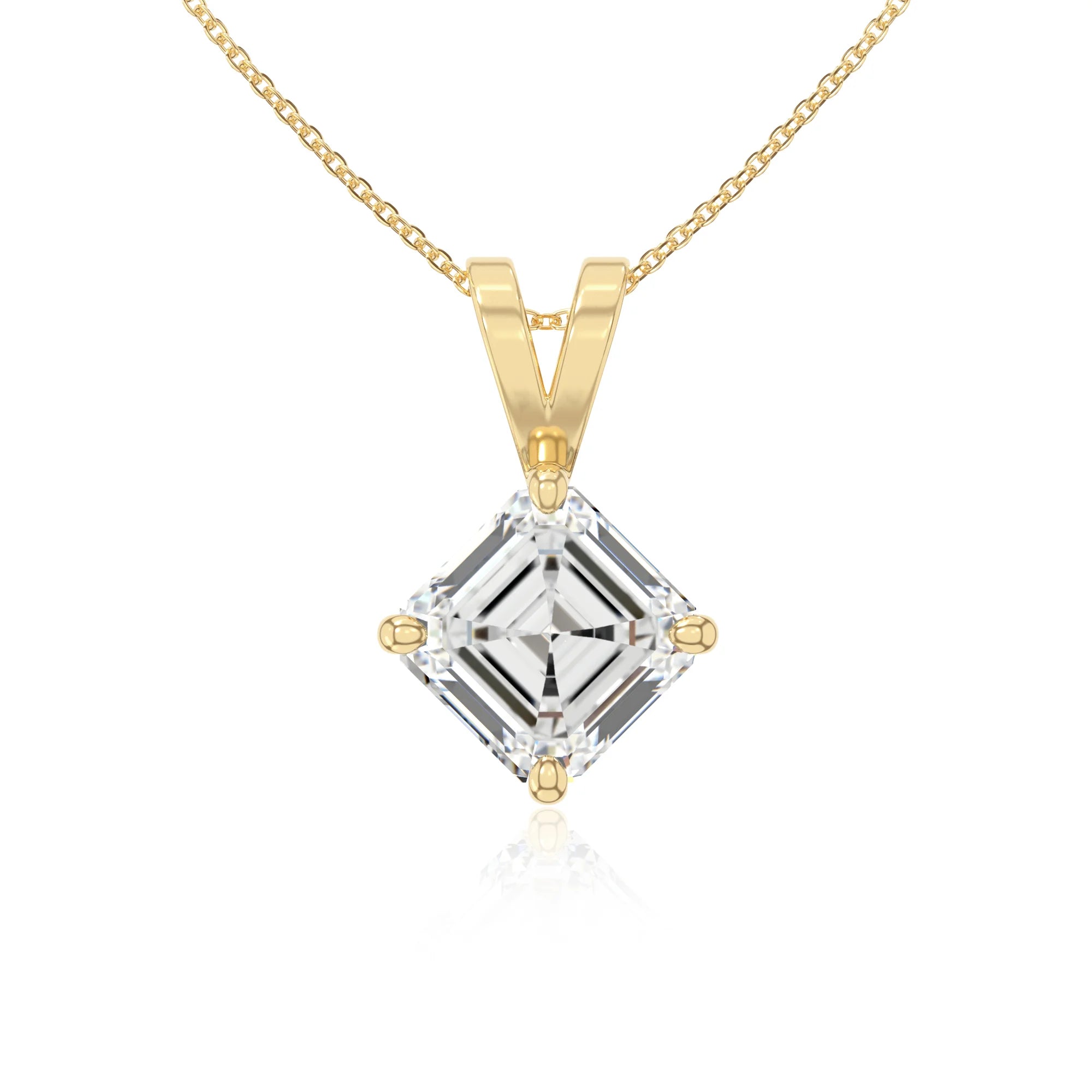 moissanite v-bale solitaire necklaces in yellow gold vermeil 