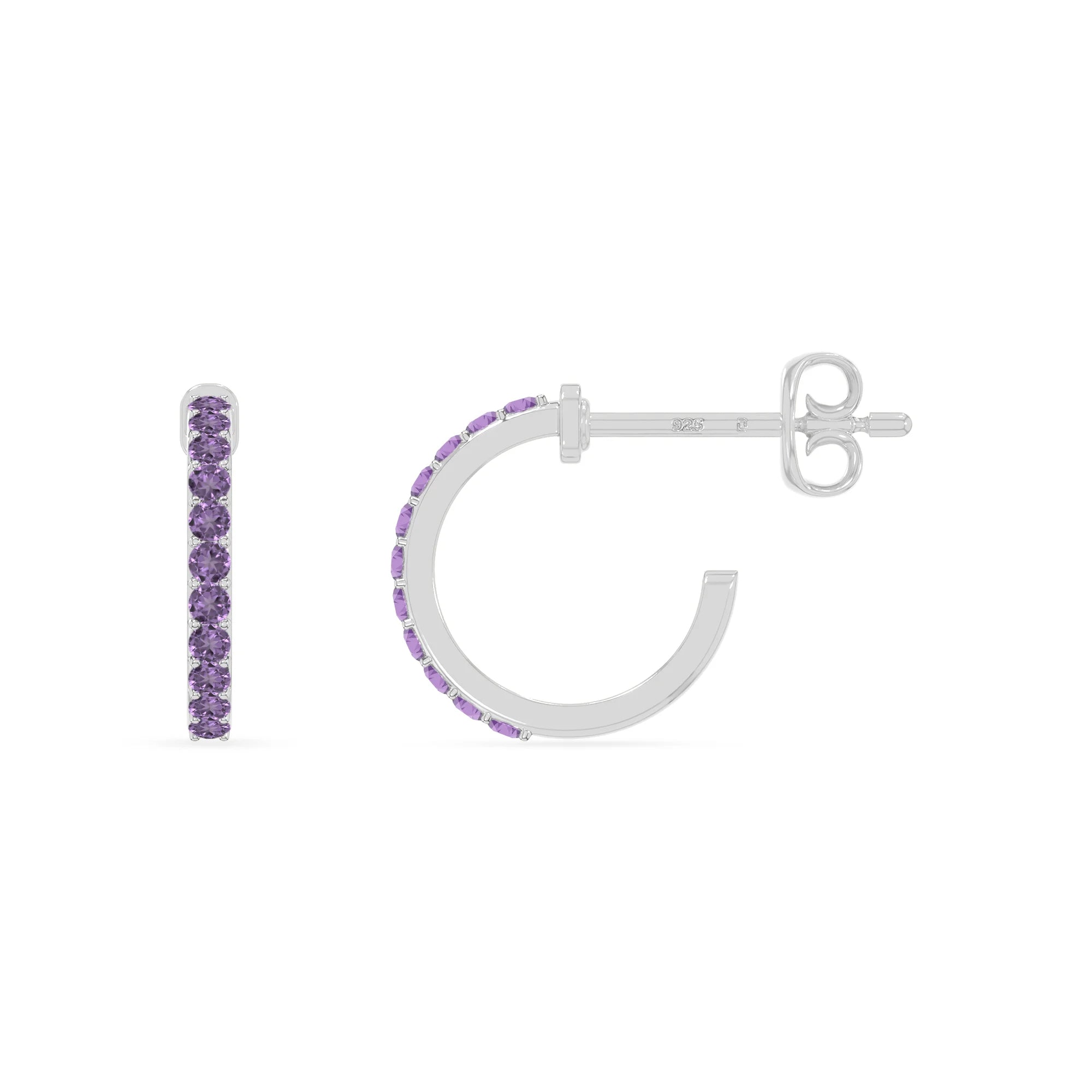 natural amethyst hoop earrings in sterling silver 