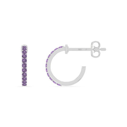 natural amethyst hoop earrings in sterling silver 