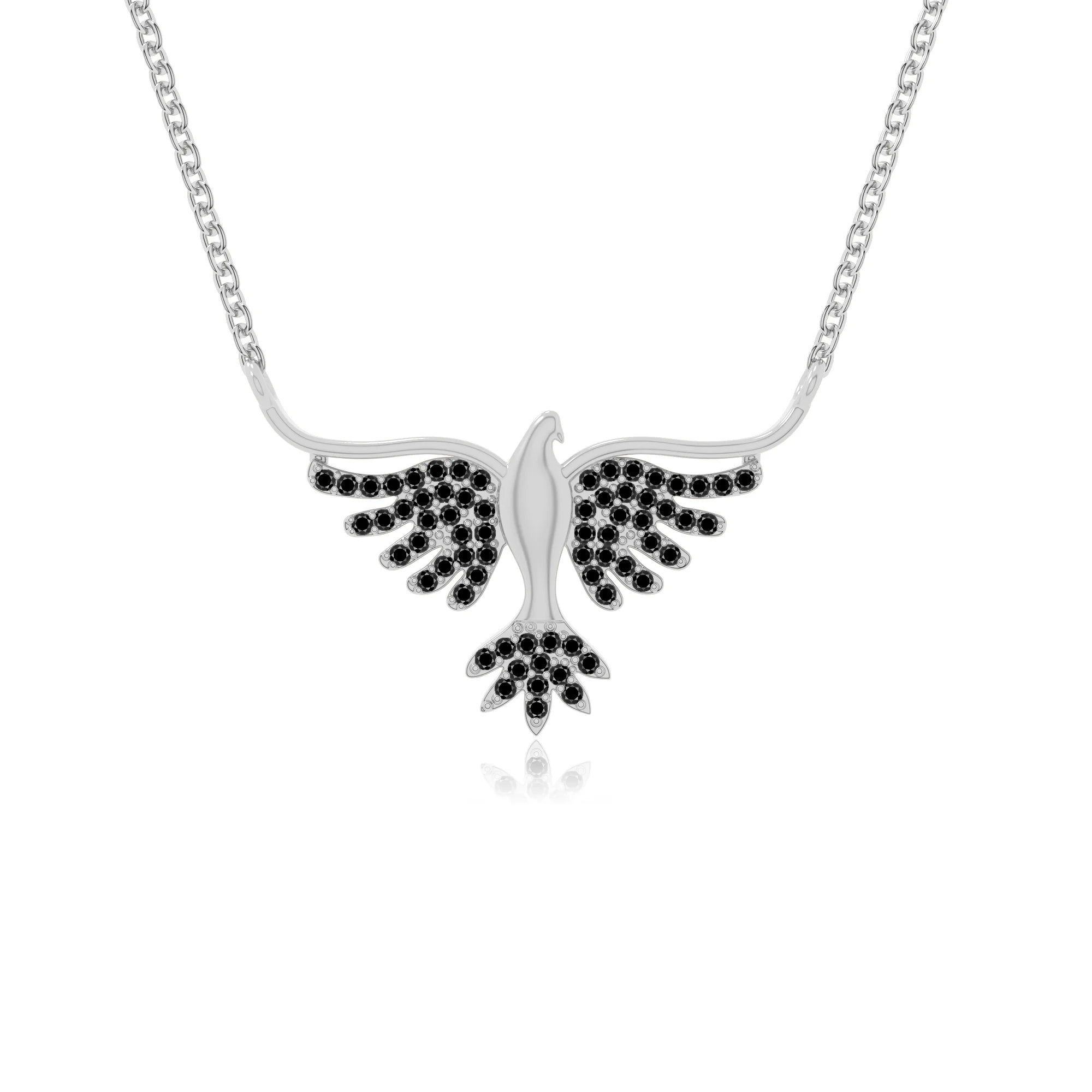 natural black-onyx phoenix eagle necklaces in sterling silver 