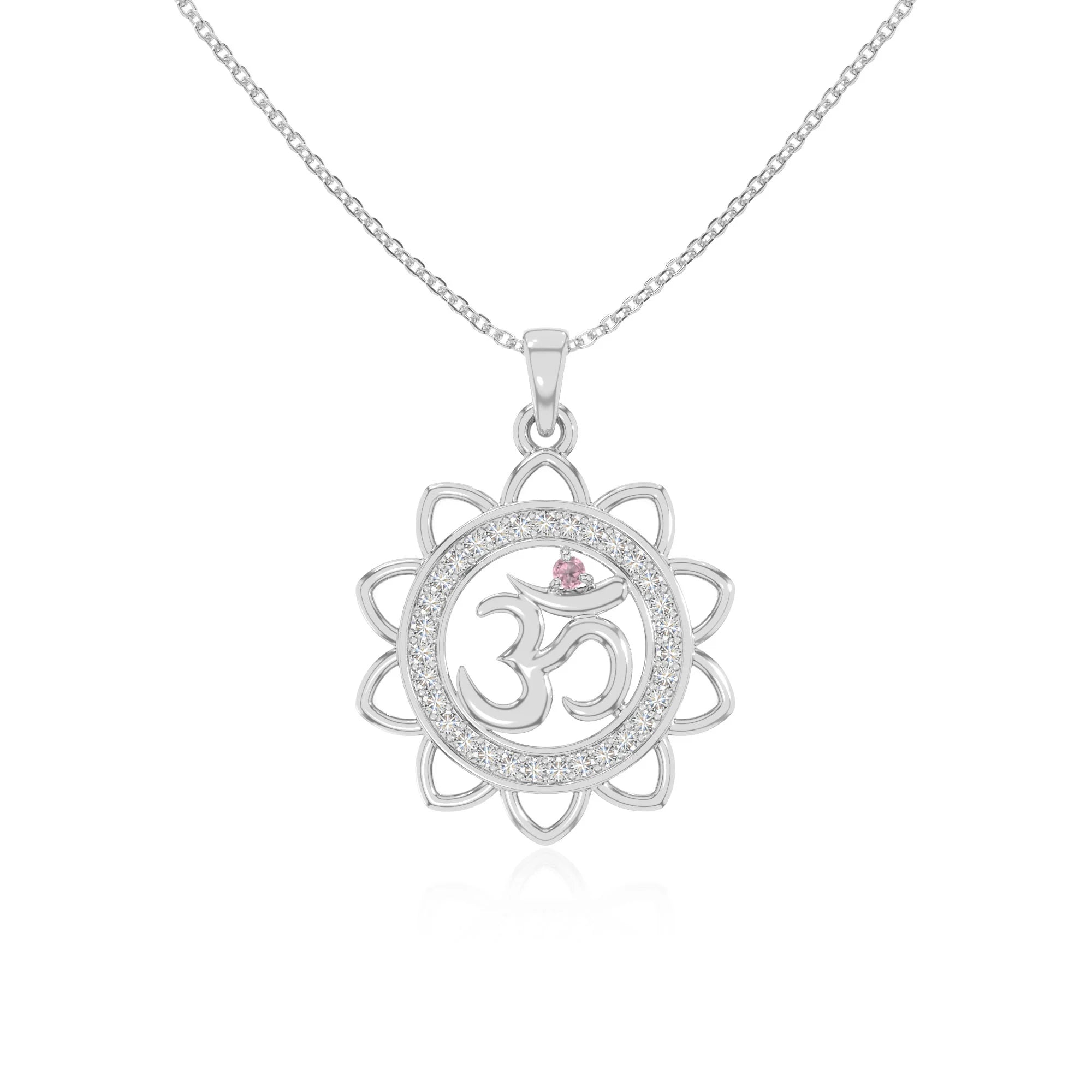 natural pink-tourmaline om symbol necklaces in sterling silver 
