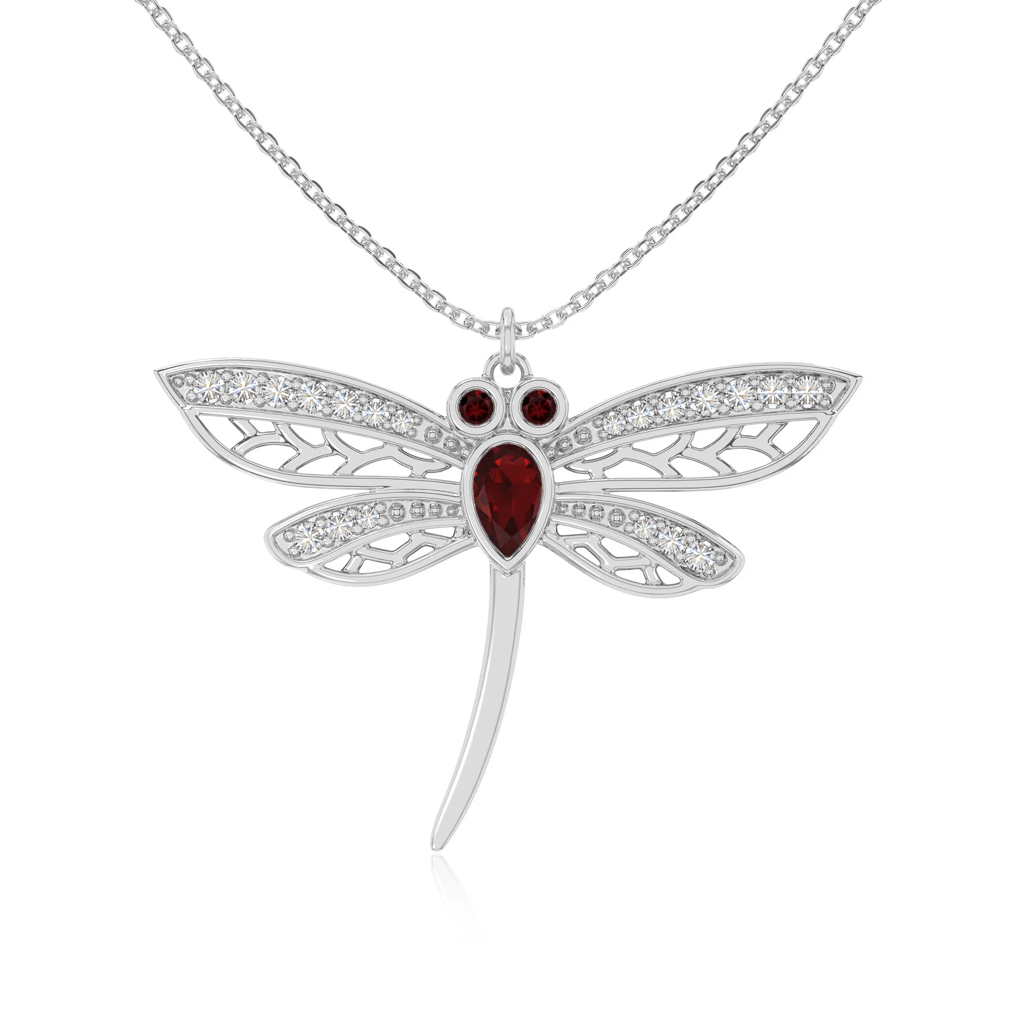 natural garnet dragonfly necklaces in sterling silver 