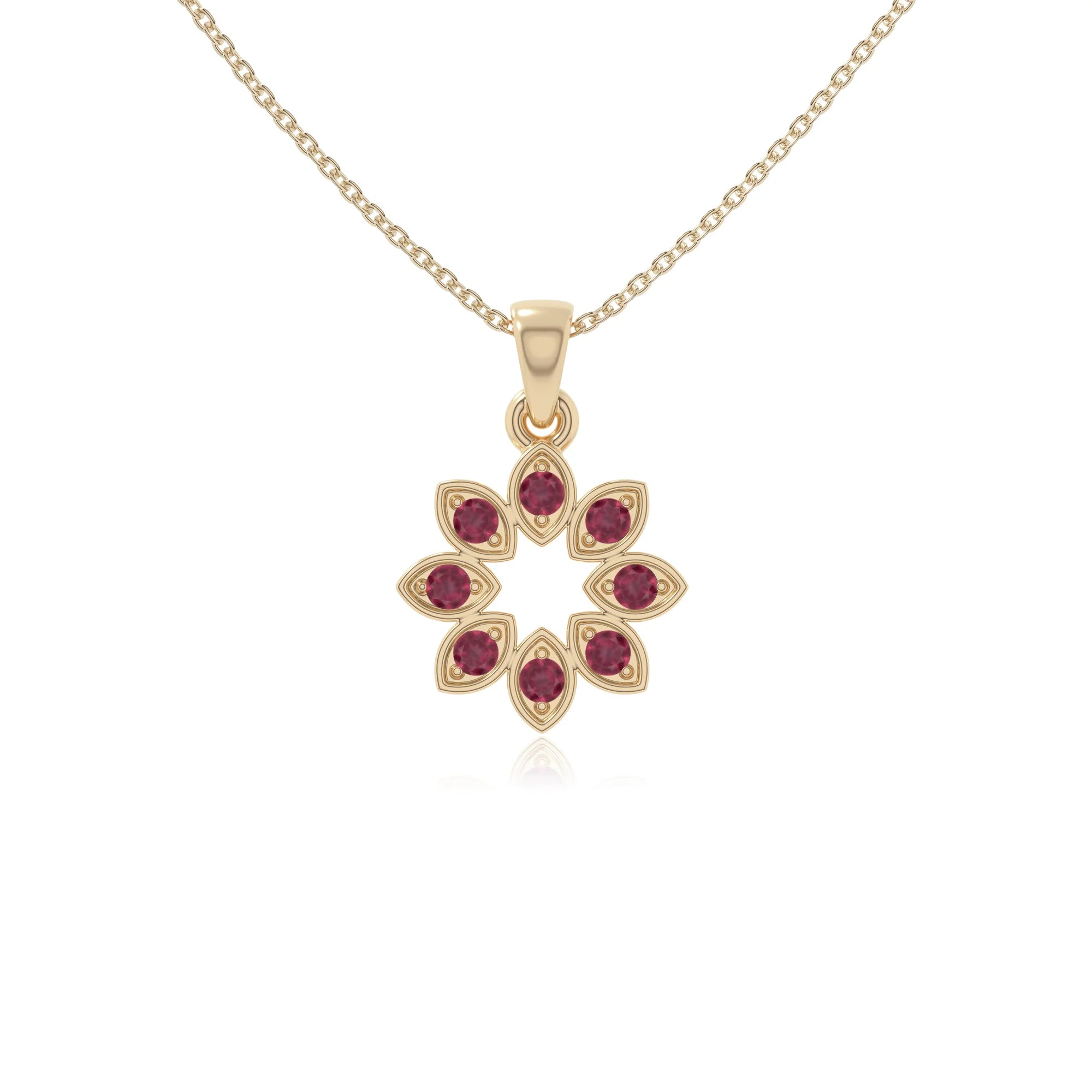 natural ruby flower necklaces in yellow gold vermeil 