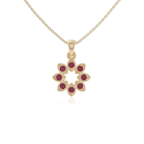 natural ruby flower necklaces in yellow gold vermeil 