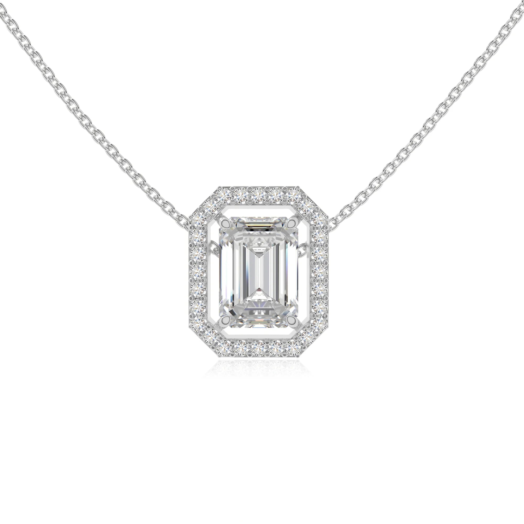 moissanite solitaire halo necklaces in sterling silver 