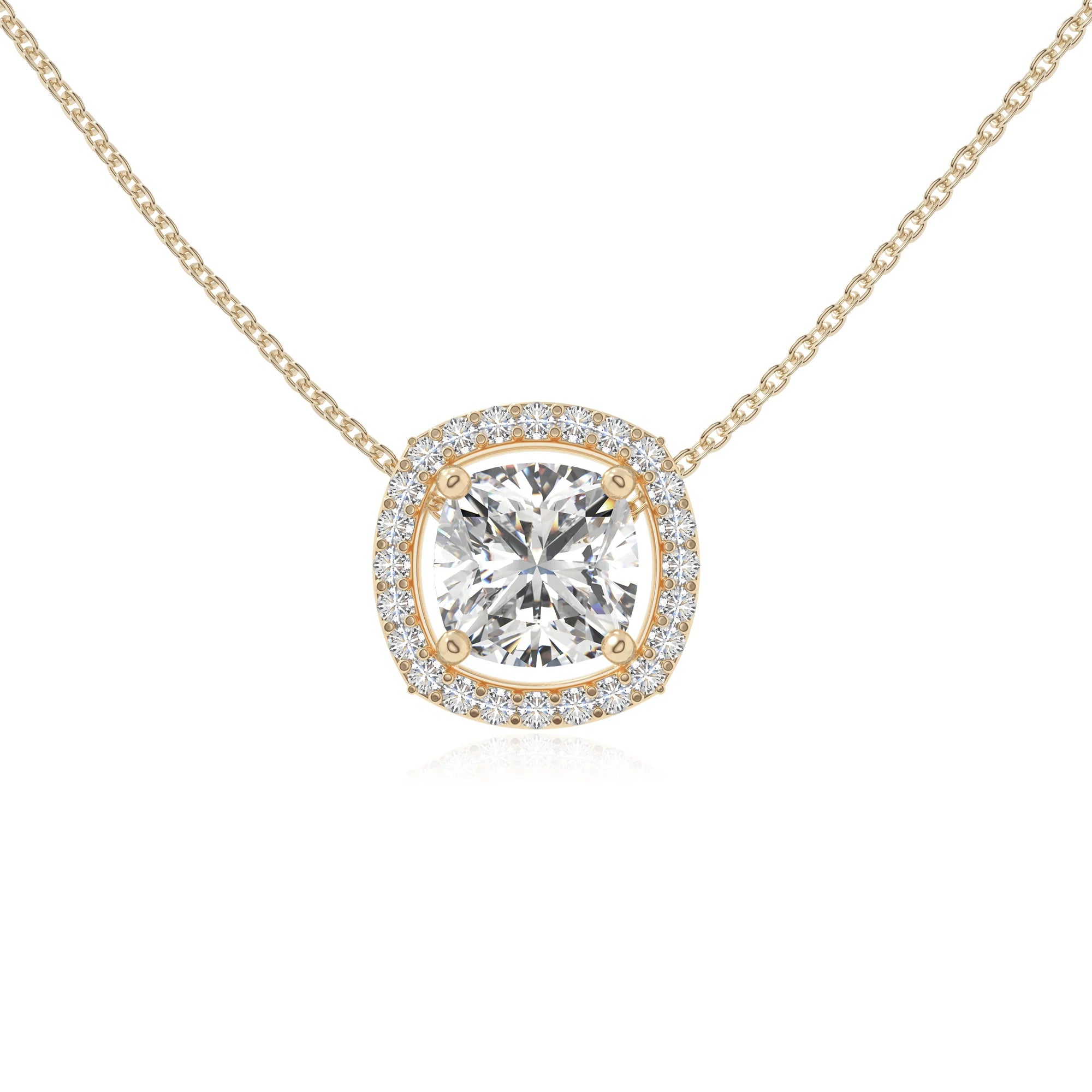 moissanite solitaire halo necklaces in yellow gold vermeil 