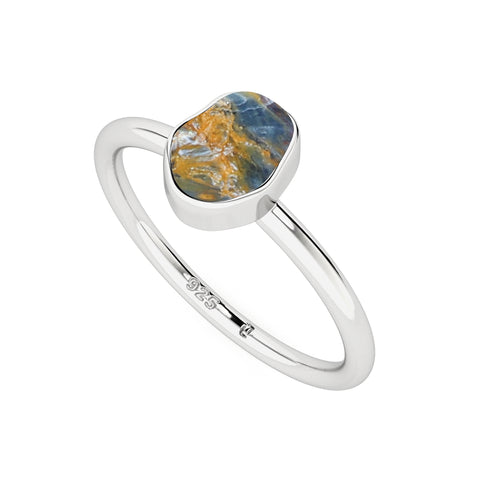 pietersite rough shape stackable bezel-set ring