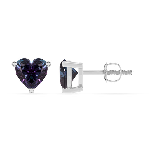 lab grown alexandrite heart stud earrings 