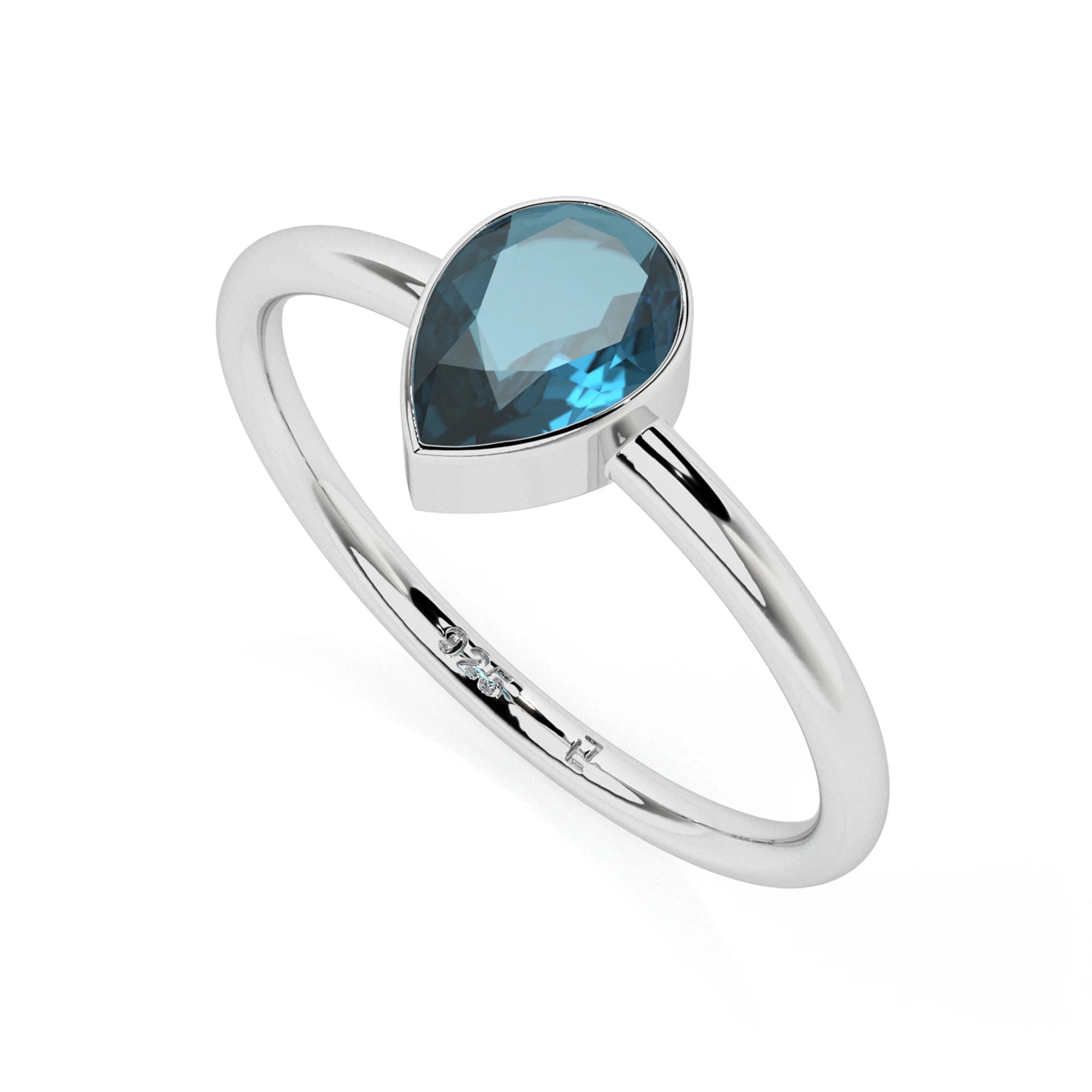london blue topaz pear cut stackable bezel-set ring