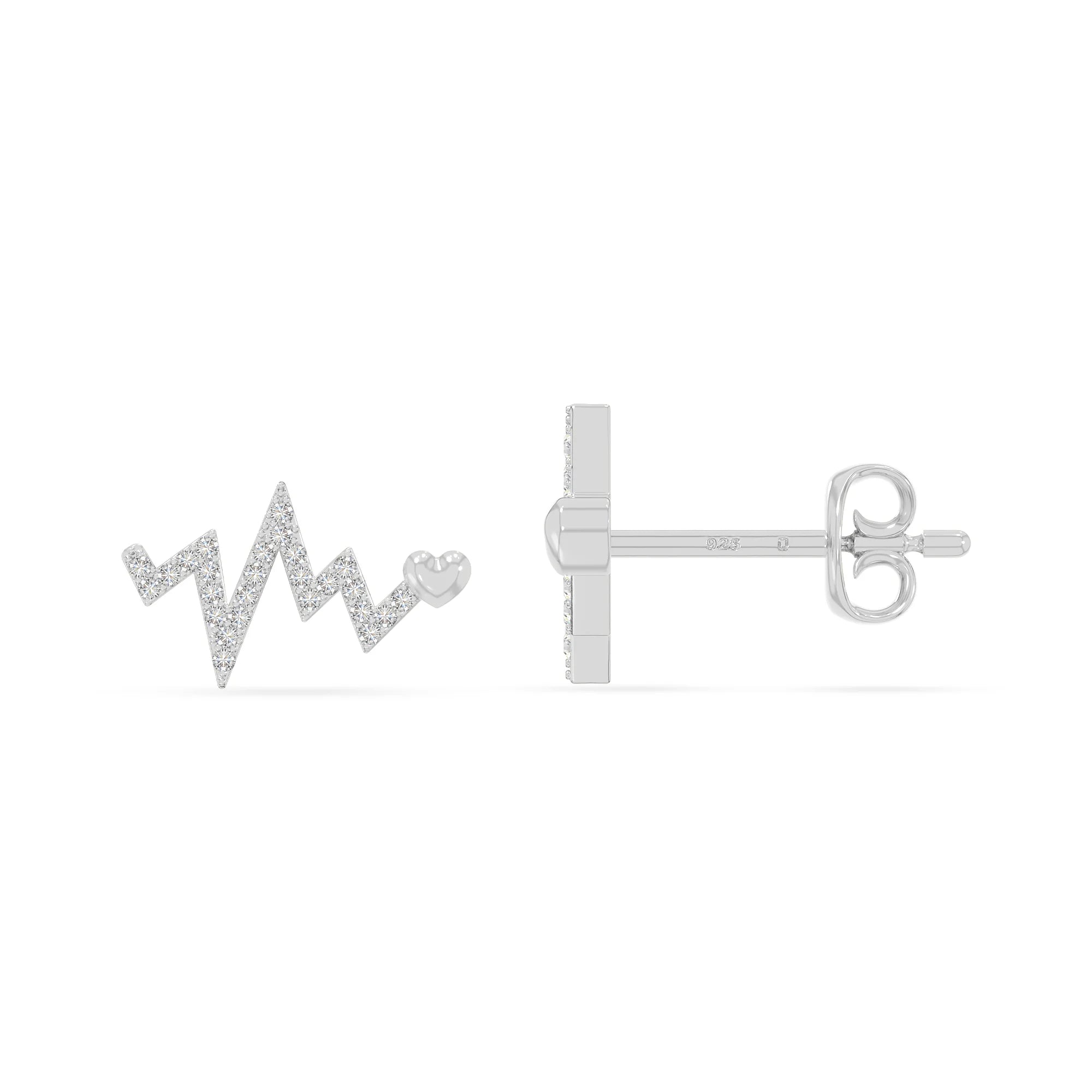moissanite heartbeat stud earrings in sterling silver 